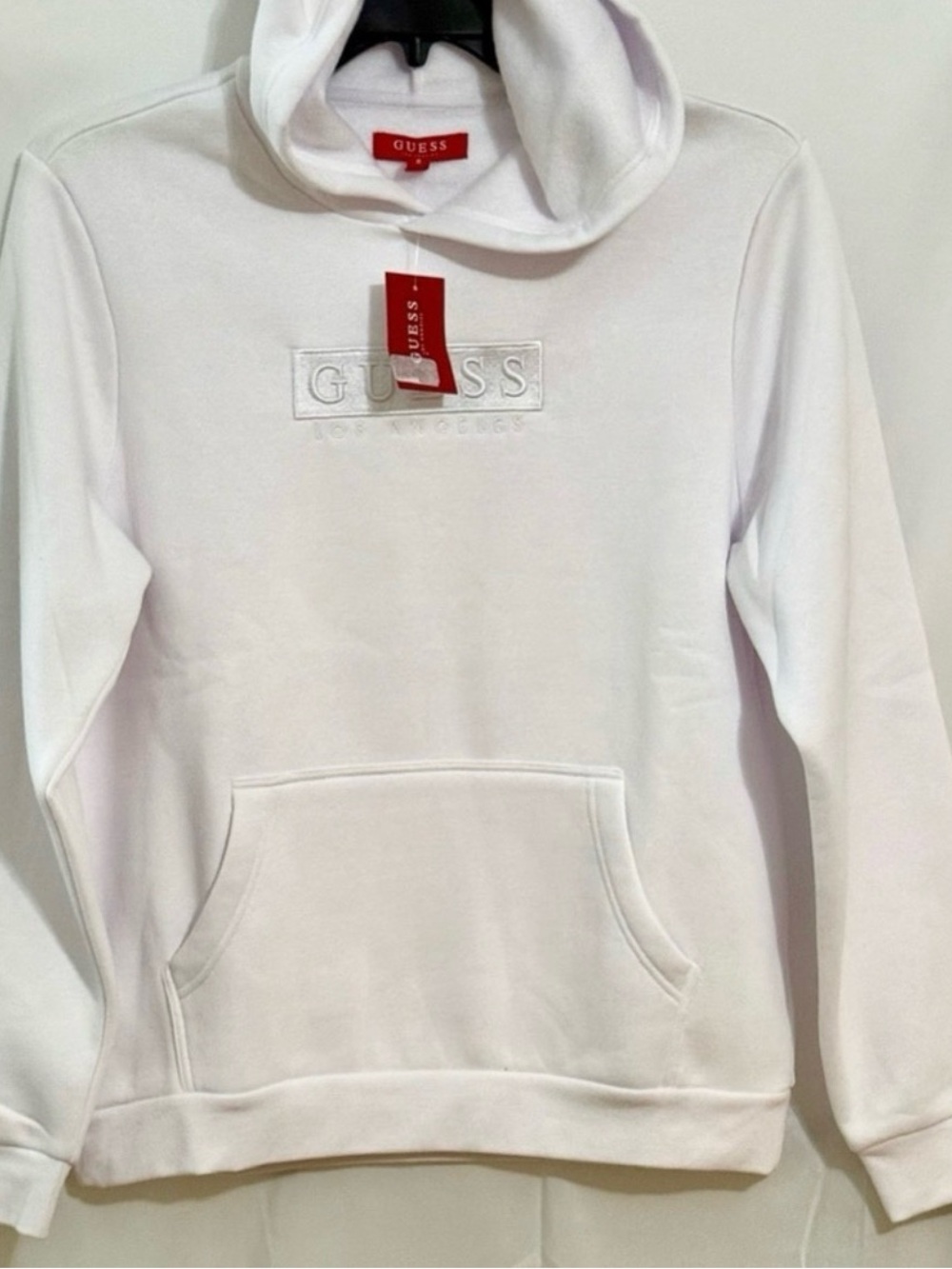 Guess White Embroidered Logo Hoodie Sweater